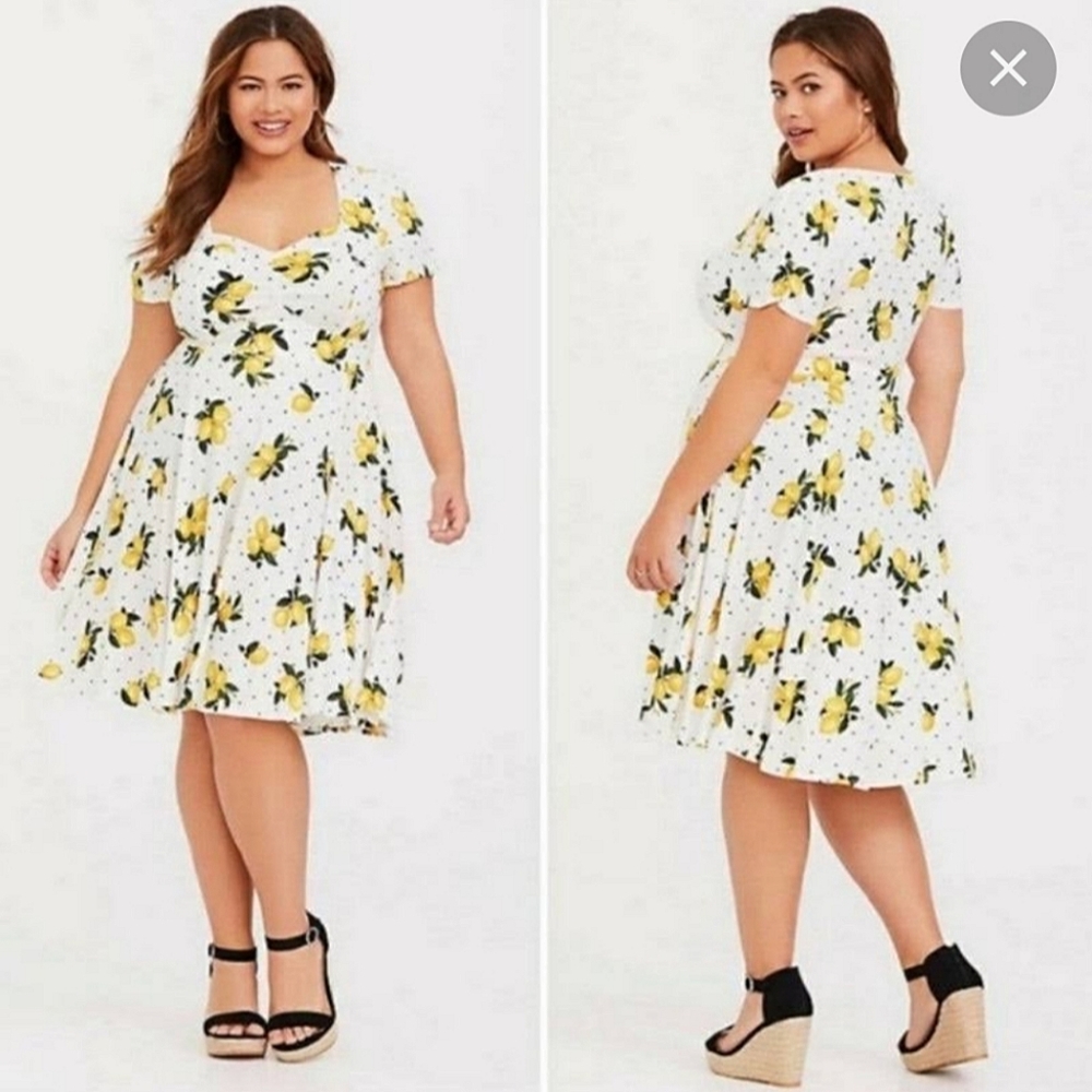 TORRID Lemon Dot Fit and Flare Dress